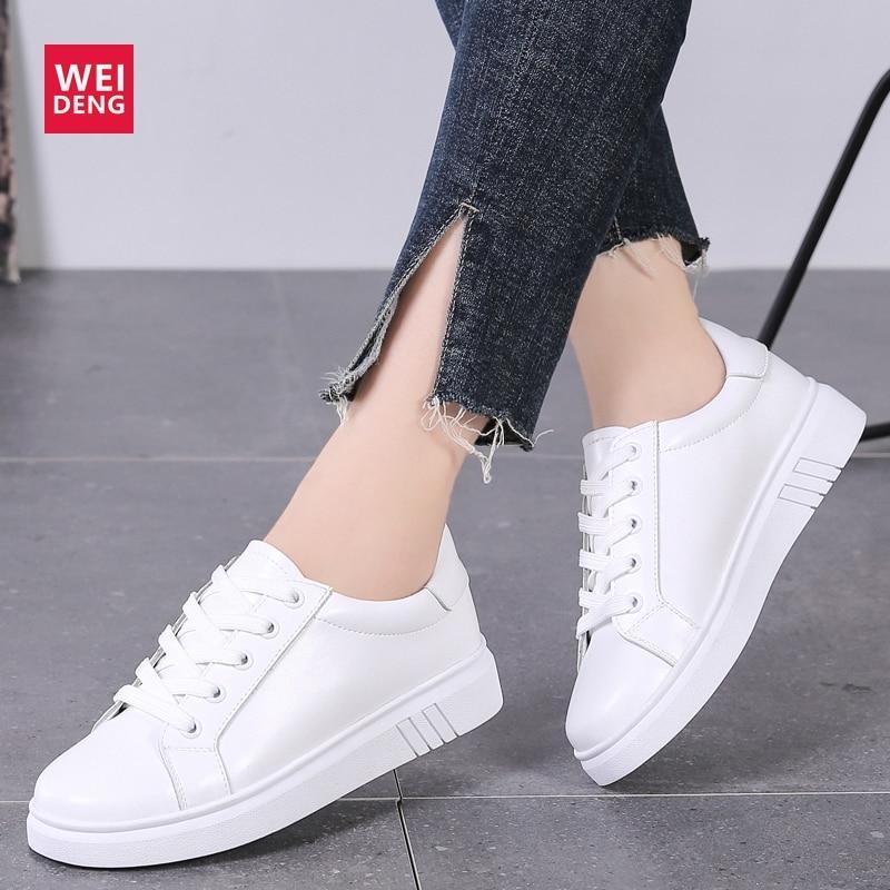 Genuine Leather Women Flats White Soft Soled Pointed Toy Preppy Style Lace Up shoes