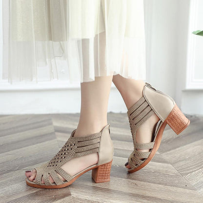 Women Fashion Crystal Hollow Out Peep Toe Wedges Sandals