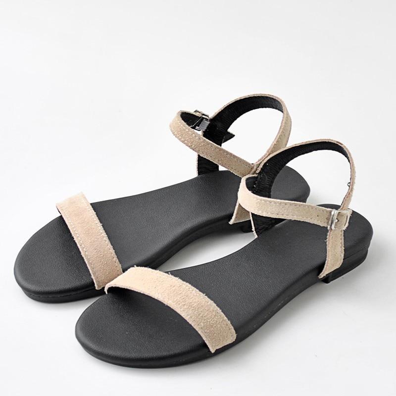 Women Flat Sandals Genuine Cow Suede  New Ladies New Flat Sandal