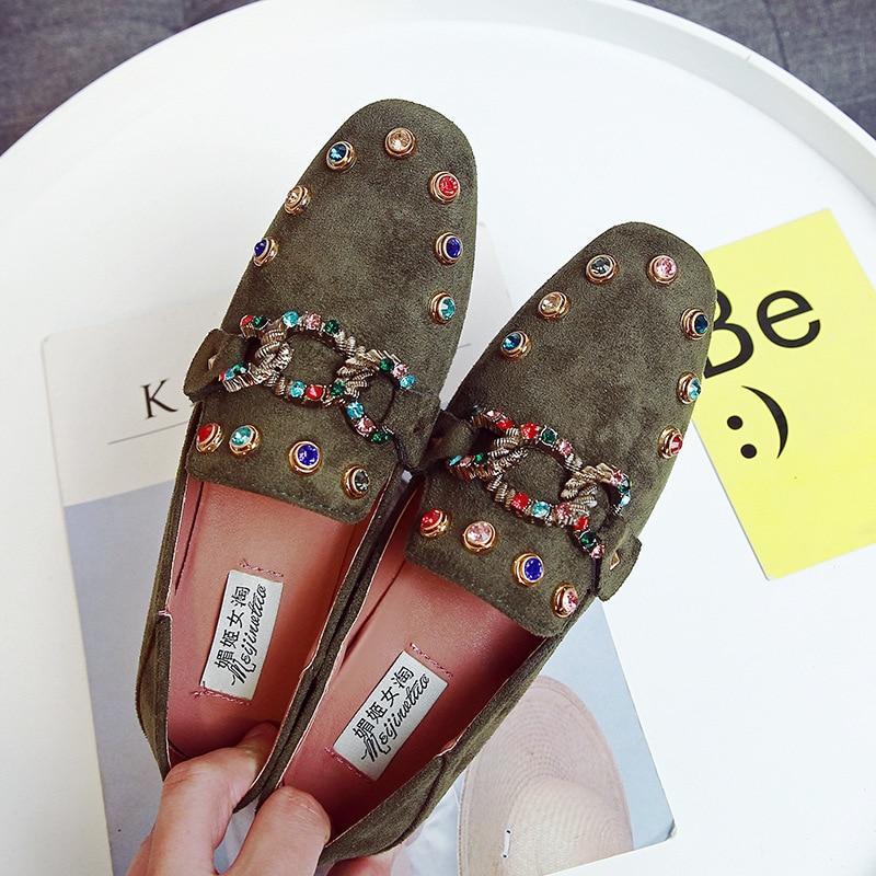 Women Flat Shoes Rivet Rhinestone Slip On Flats Ladies Loafers