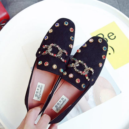 Women Flat Shoes Rivet Rhinestone Slip On Flats Ladies Loafers