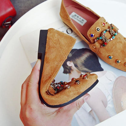 Women Flat Shoes Rivet Rhinestone Slip On Flats Ladies Loafers