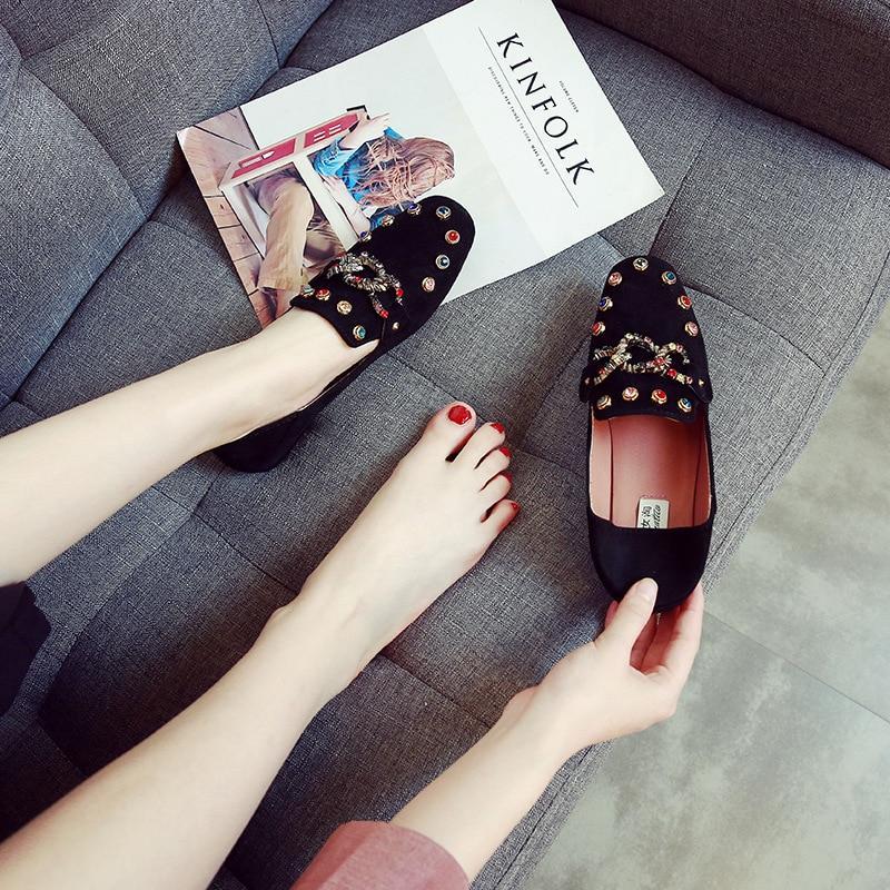 Women Flat Shoes Rivet Rhinestone Slip On Flats Ladies Loafers