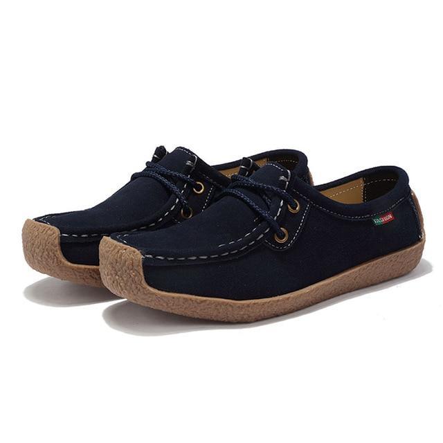 Women Flats Genuine Leather Loafers Lace Up Folding Moccasins New Women Casual Shoes