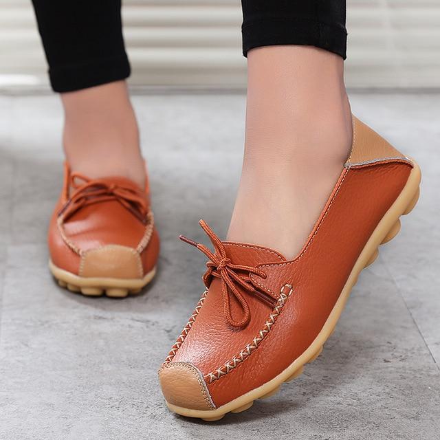 Women Geniune Leather Shoes Moccasins Mother Loafers