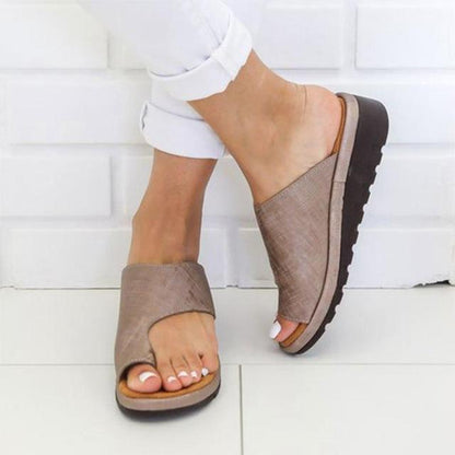 Women  Leather Shoes   Flat Sole Lady Casual Soft  Toe Foot Correction Sandal