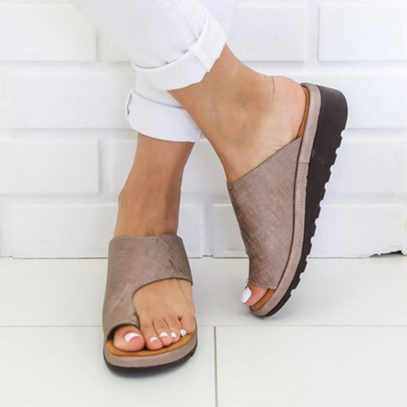 Women  Leather Shoes   Flat Sole Lady Casual Soft  Toe Foot Correction Sandal