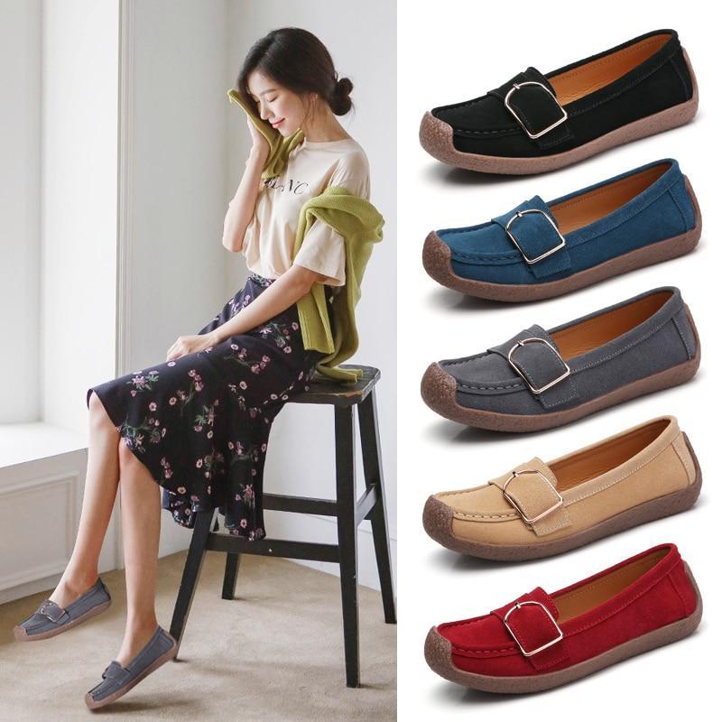 Women Loafer shoes Multi color with Large size suede peas shoes