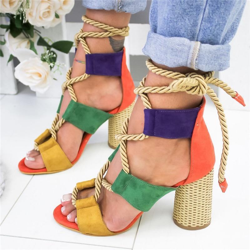 Women New Sandals Women High Heel Peep Toe Lace Up Sandals