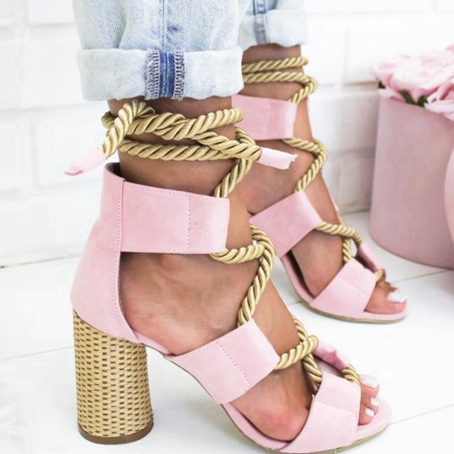 Women New Sandals Women High Heel Peep Toe Lace Up Sandals