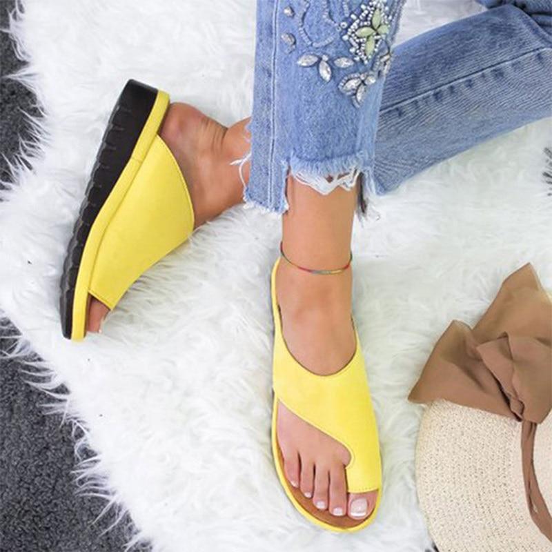 Women PU Leather Shoes Comfy Platform Flat Sole Ladies Casual Soft Big Toe Foot Correction Sandal