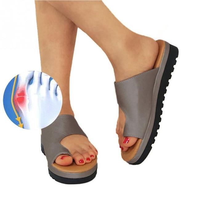 Women PU Leather Shoes Comfy Platform Flat Sole Ladies Casual Soft Big Toe Foot Correction Sandal