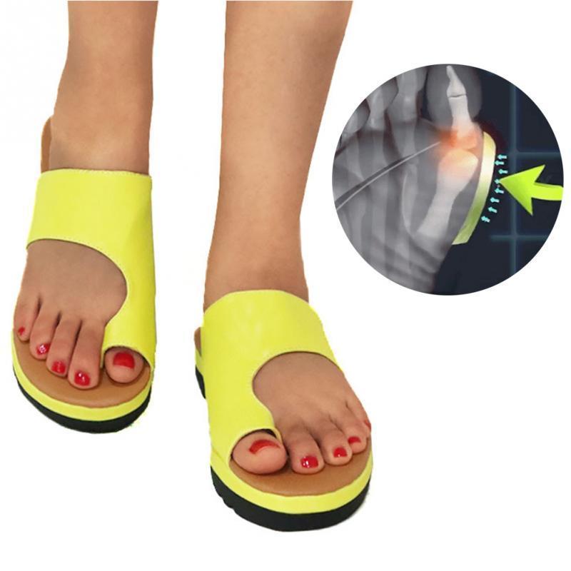 Women PU Leather Shoes Comfy Platform Flat Sole Ladies Casual Soft Big Toe Foot Correction Sandal