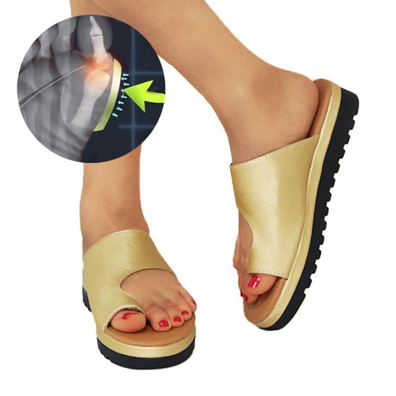 Women PU Leather Shoes Comfy Platform Flat Sole Ladies Casual Soft Big Toe Foot Correction Sandal