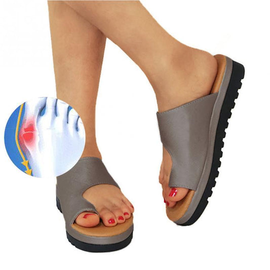 Women PU Leather Shoes Comfy Platform Flat Sole Ladies Casual Soft Big Toe Foot Correction Sandal