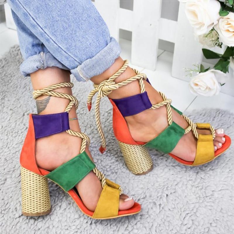 Sandals Lace Up Shoes Woman Heels Sandals