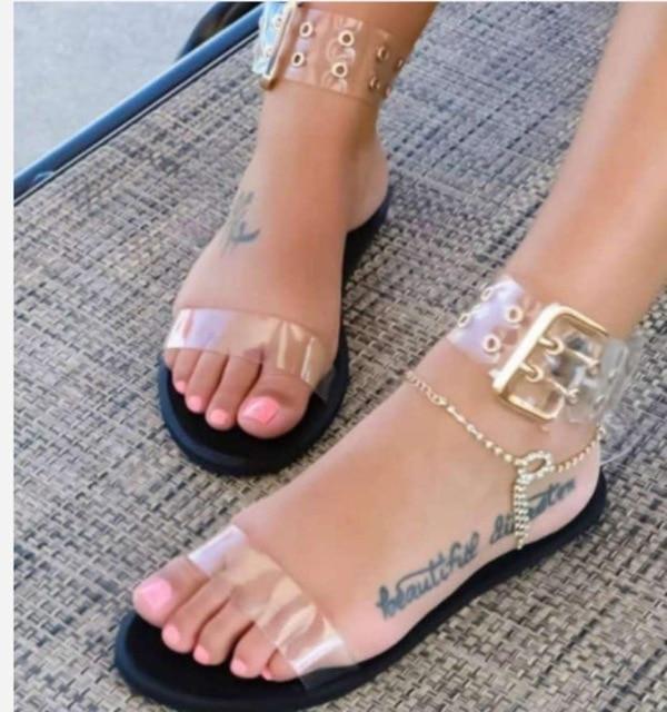 Women flats sandals gladiator transparent open toe jelly shoes