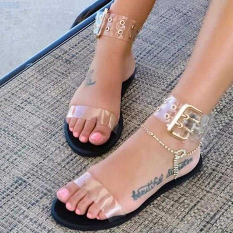 Women flats sandals gladiator  transparent open toe jelly shoes