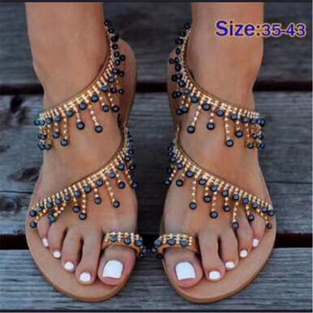 Women sandals summer flat pearl sandals