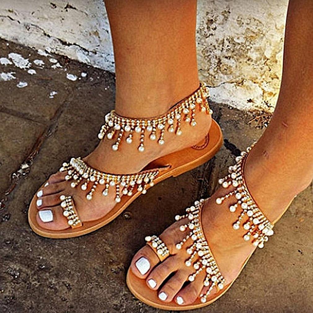 Women sandals summer flat pearl sandals