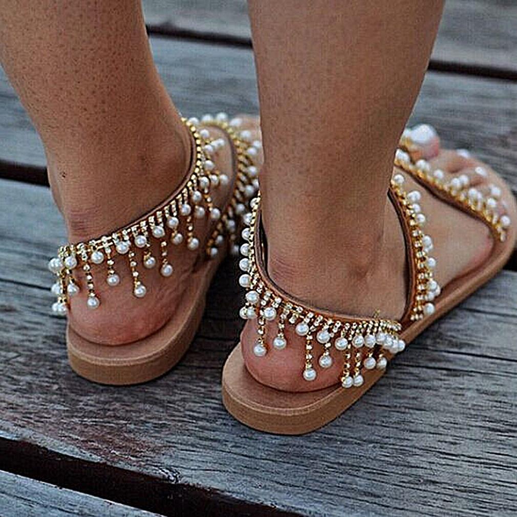 Women sandals flat pearl sandals