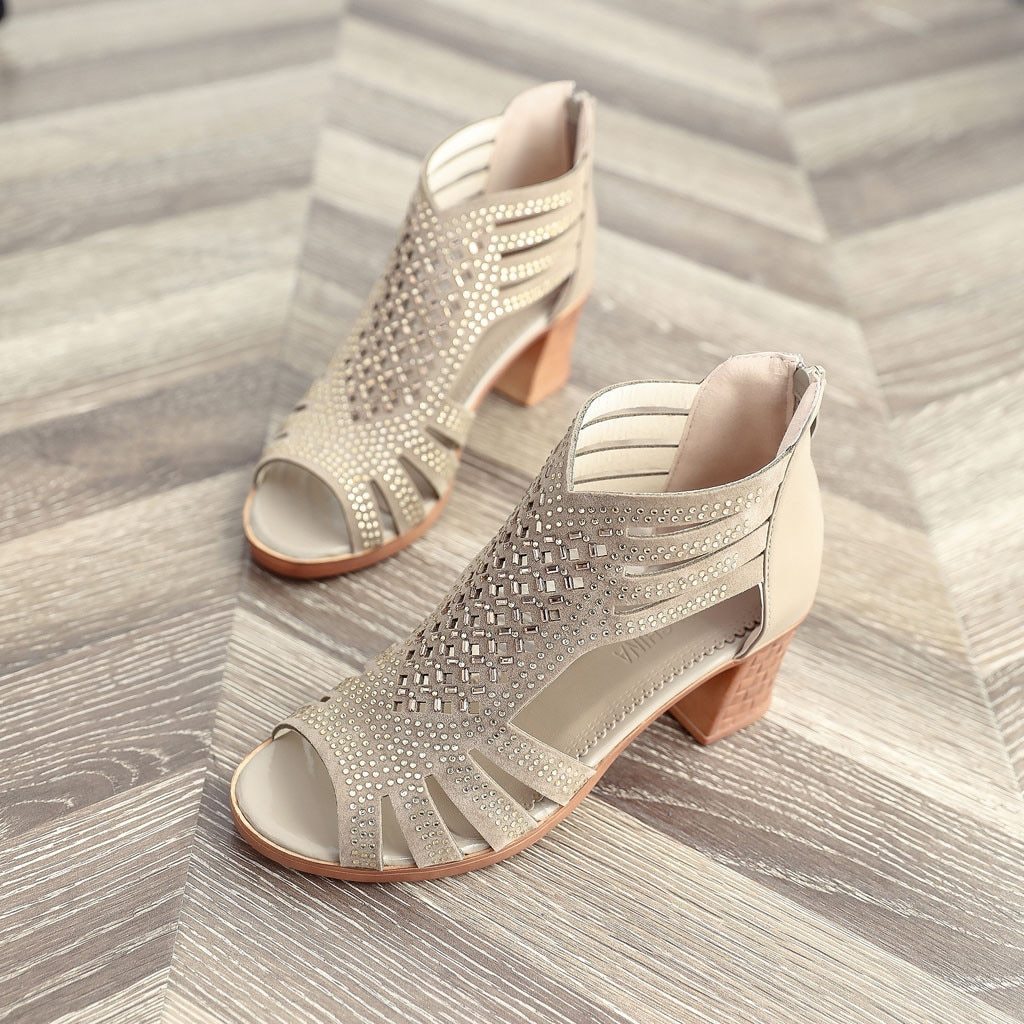 Ladies high heels women sandals Fashion Fish Mouth Hollow Roman Shoes