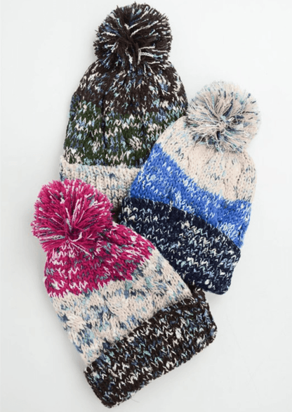 Black Multi-Color Pom Knit Beanie