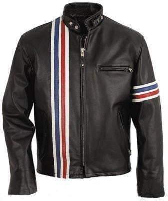 Men Black Stripes Biker Leather Jacket