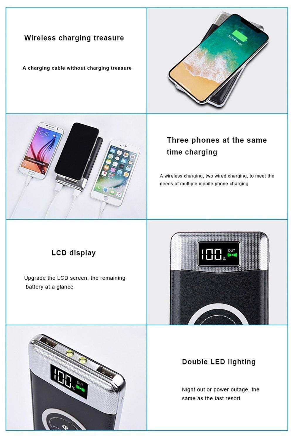FDGAO Real 10000mAh Qi Wireless Power Bank Charger