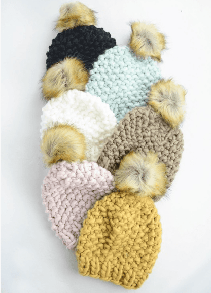 Hip Mustard Chunky Knit Fur Pom Beanie