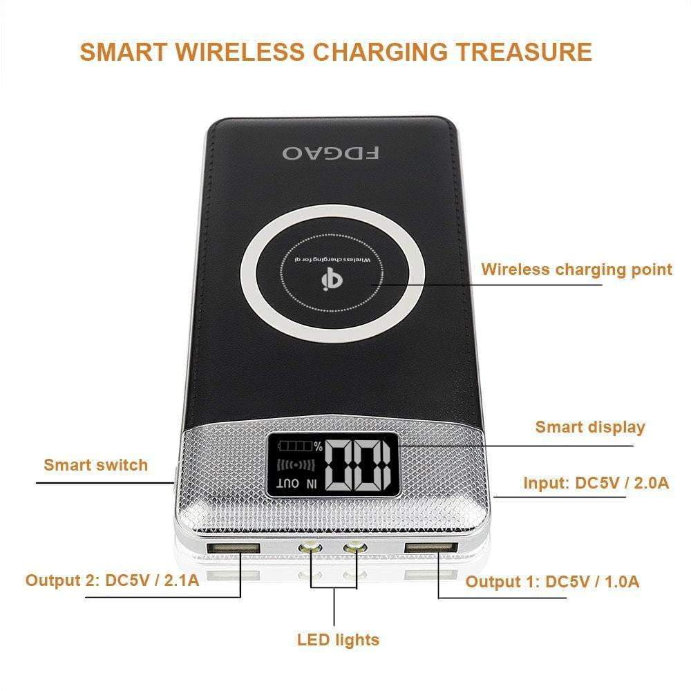 FDGAO Real 10000mAh Qi Wireless Power Bank Charger