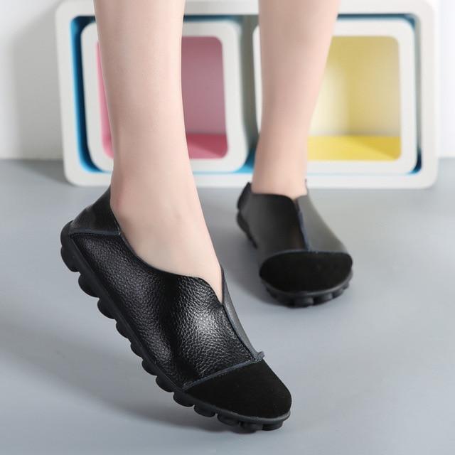 New Genuine Leather Women Shoes Soft Female Flats Non-Slip Woman Loafers