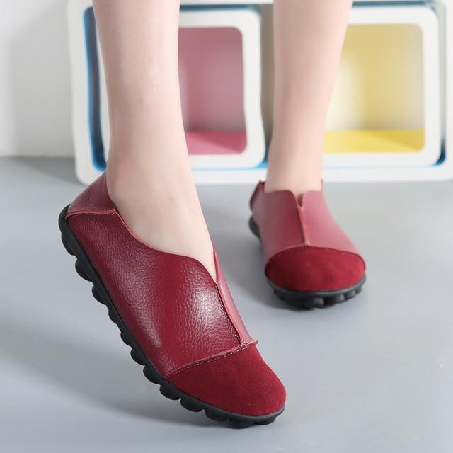 New Genuine Leather Women Shoes Soft Female Flats Non-Slip Woman Loafers