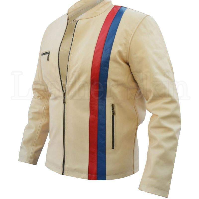 White Red Blue Biker Leather Jacket