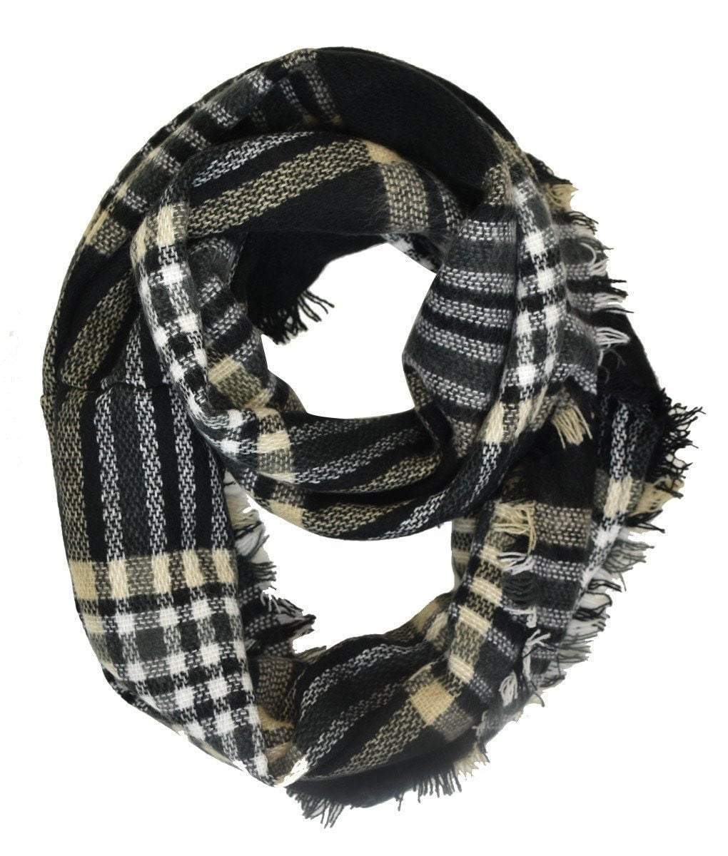 Black and Gold Gingham Plaid & Check Infinity Scarf
