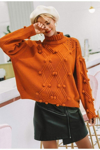 Hollow out knitted Turtleneck sweater