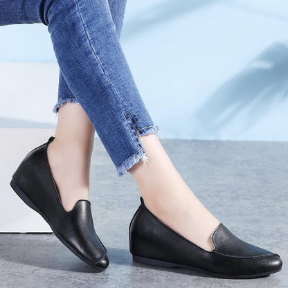 NEW Women Design Slip on Loafers Shoes Flats Genuine Leather Wedge Heels