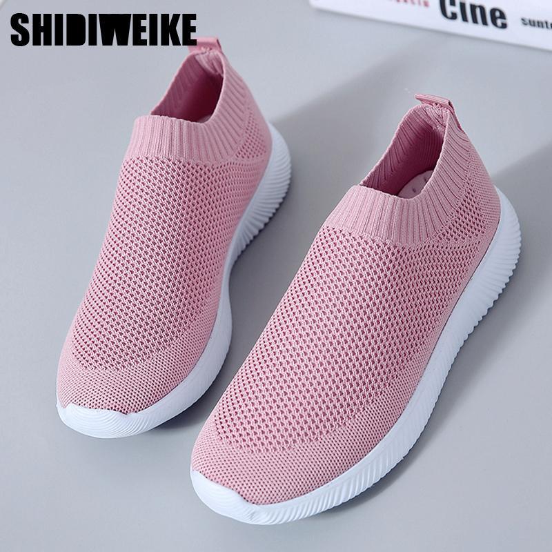 breathable air mesh sneakers women slip on platform knitting flats
