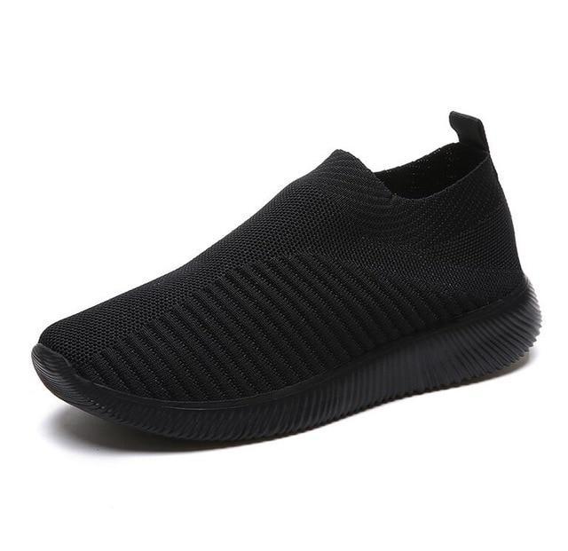 breathable air mesh sneakers women slip on platform knitting flats