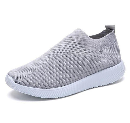 breathable air mesh sneakers women slip on platform knitting flats