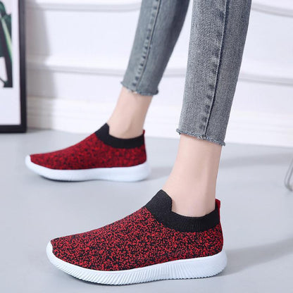 breathable air mesh sneakers women slip on platform knitting flats