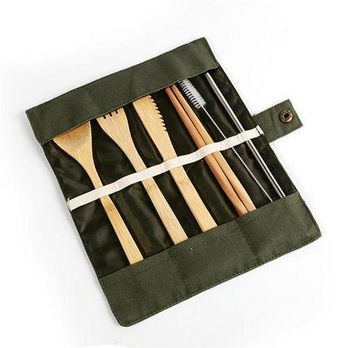 6 Pc Bamboo Travel Cutlery Set