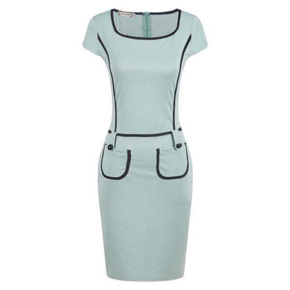 Elegant Women Tunic  Sleeve Knee Length Bodycon Business Pencil Midi Dress