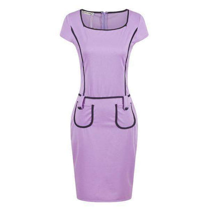Elegant Women Tunic  Sleeve Knee Length Bodycon Business Pencil Midi Dress