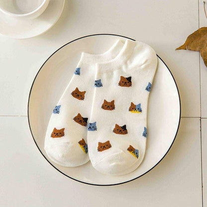 New Cartoon Cute Cat Face Shallow Mouth Women's Cotton Socks