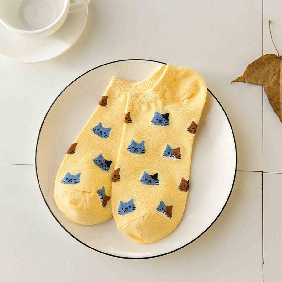 New Cartoon Cute Cat Face Shallow Mouth Women's Cotton Socks