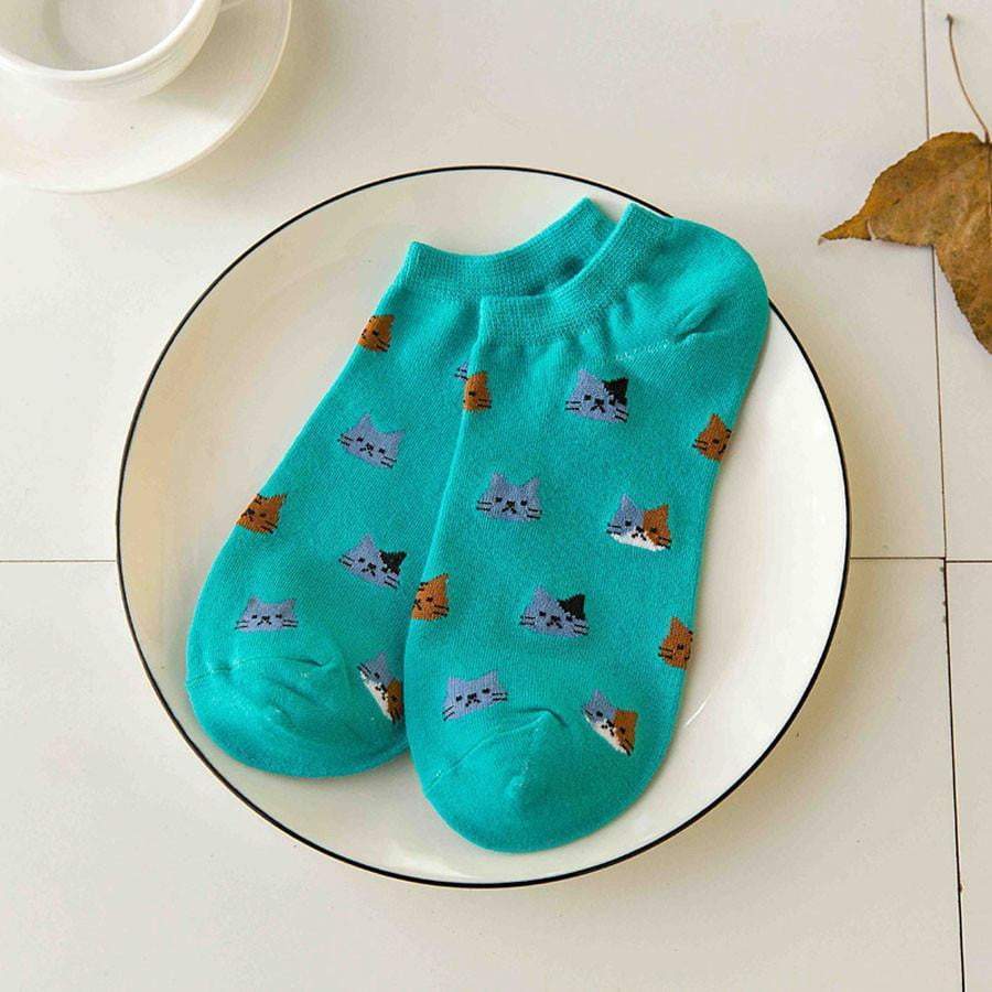 New Cartoon Cute Cat Face Shallow Mouth Women's Cotton Socks