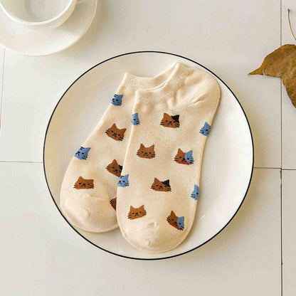New Cartoon Cute Cat Face Shallow Mouth Women's Cotton Socks