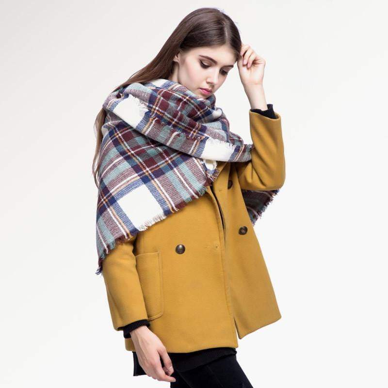 [VIANOSI] Brand Women Winter Plaid Square Knitted Scarf