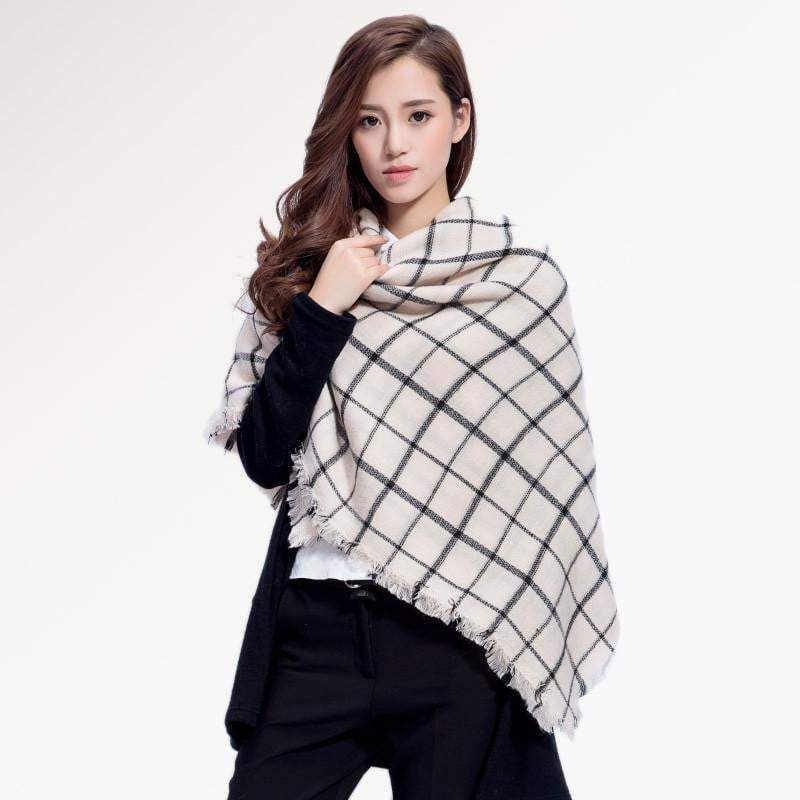 [VIANOSI] Brand Women Winter Plaid Square Knitted Scarf